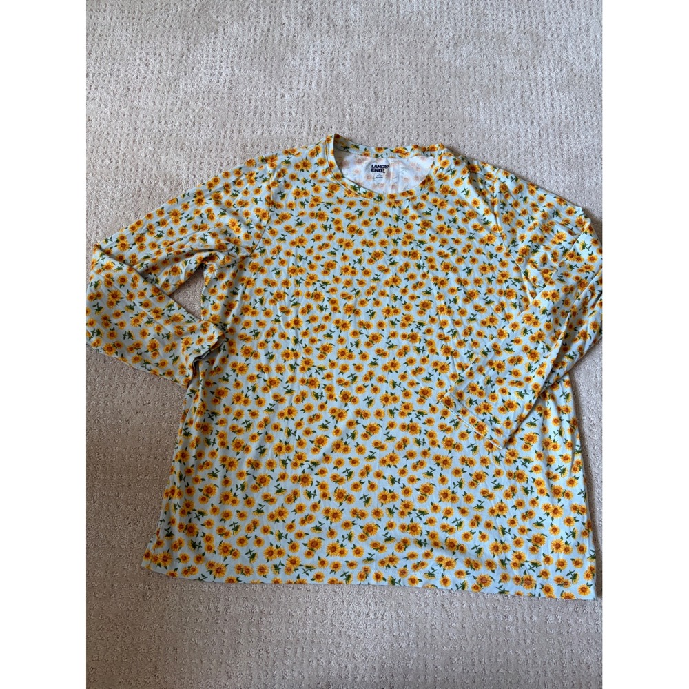 Lands End Lounge Pajama T-Shirt Women 1X Sunflower Cotton Cottagecore Cozy